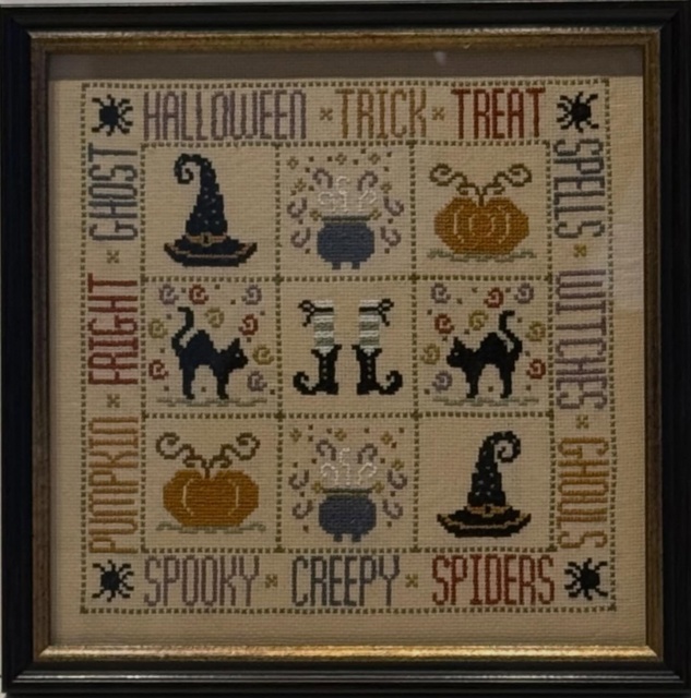 With Halloween fast approaching a lovely embroidery we have stretched and laced and with a separator to stop the material from touching the back of the glass protecting it from moisture